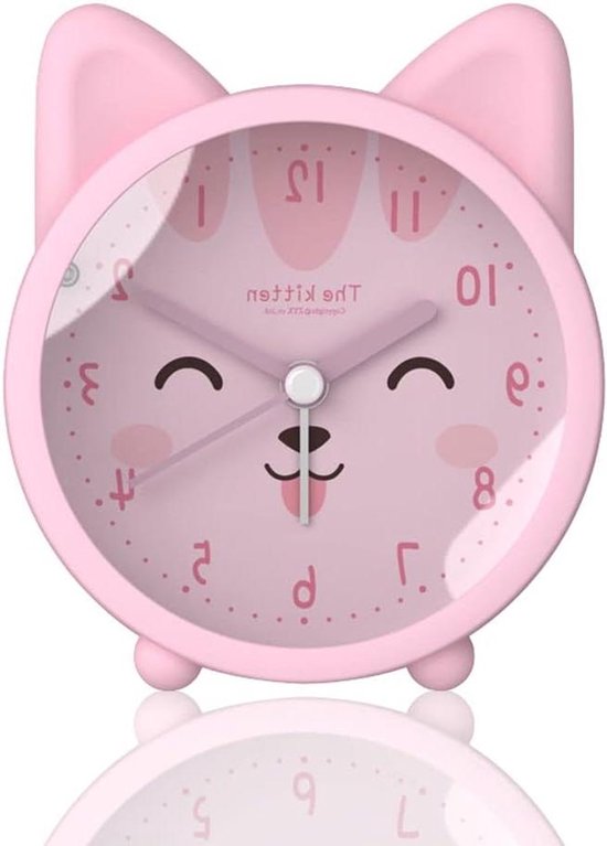 Dieren wekker - Kinderklok bureau - Tijd leren - Stille quartz beweging - 8.7 x 3.8 cm - Roze