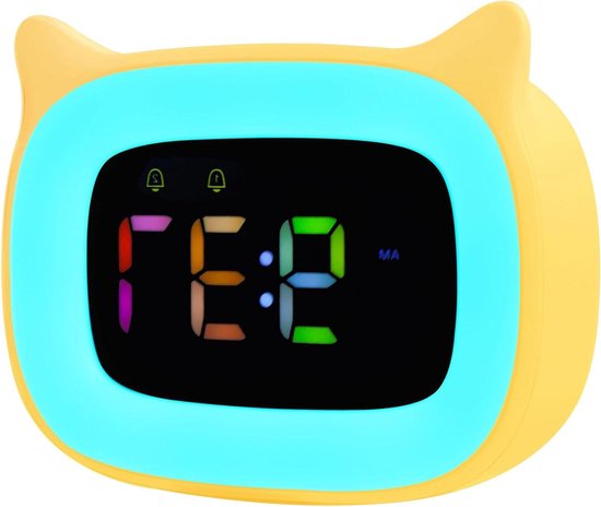 Digitale kinderklok - Kinderwekker nachtlampje - Kind helpen slapen - 8 kleuren nachtlamp - Oplaadbaar - Geel