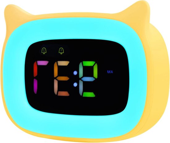 Digitale kinderklok - Kinderwekker nachtlampje - Kinderen wakker maken - 8 kleuren nachtlamp - Oplaadbaar - Geel