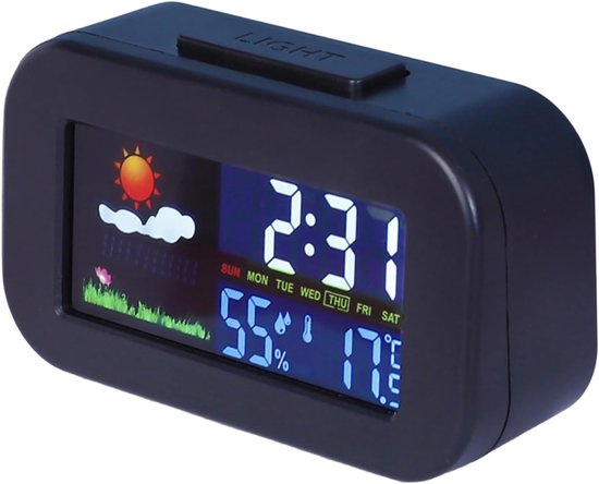 Digitale kinderklok - Slimme wekker - Zindelijkheidstraining - Weermonitoring kleurenscherm - 9x5x3 cm - Zwart