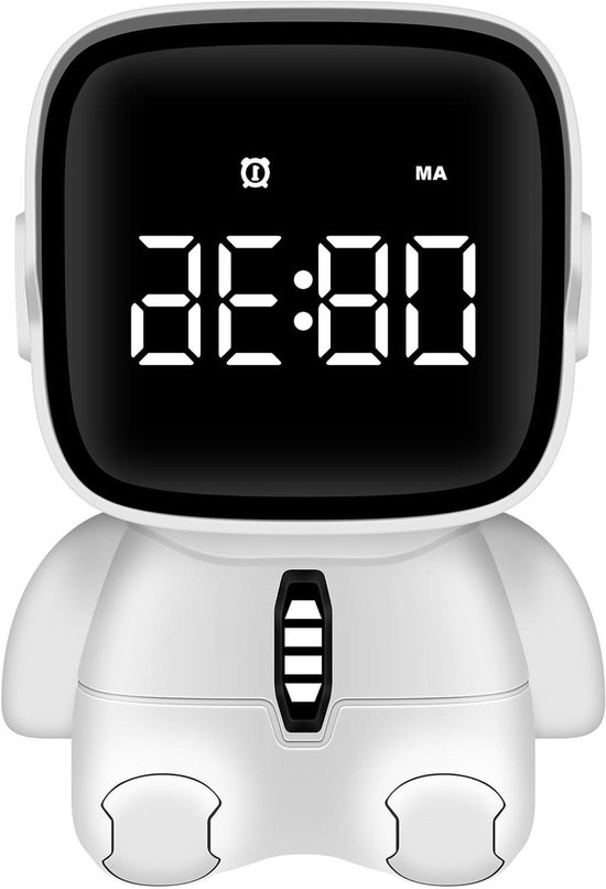 Digitale Kinderwekker Astronaut - Kinderwekker Slaapkamer - Wakker Worden - Met Sluimerfunctie - 8 x 7 x 11 cm - Wit