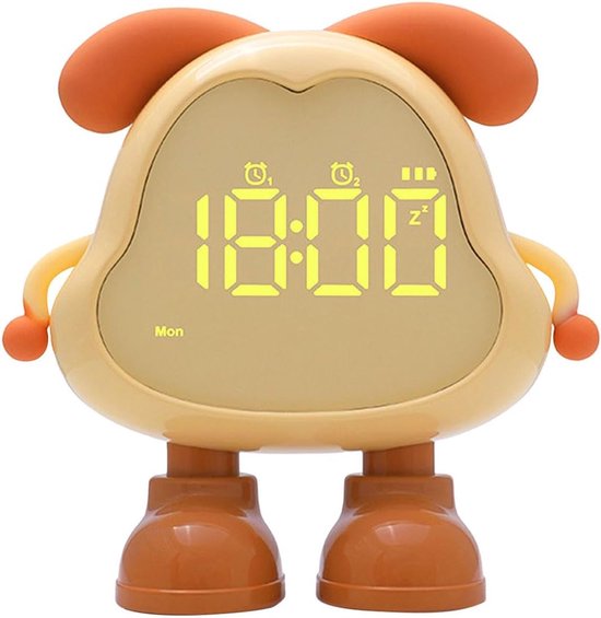 Digitale Kinderwekker - Hond Vorm Klok - Kindertraining Slaap - Schattig Nachtlampje - 14cm Breed - Geel