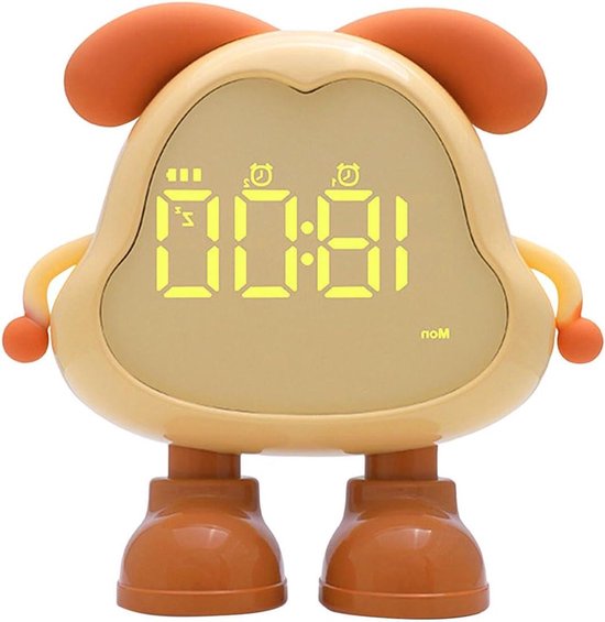 Digitale Kinderwekker - Hondenwekker Bureauklok - Kinderen Wakker Maken - Met Nachtlampje - 12.5 cm - Geel
