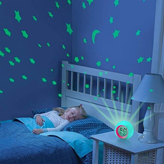Digitale kinderwekker met licht en projectie voor jongens en meisjes - 7 kleuren, schattige nachtlampje, perfect cadeau voor kinderen