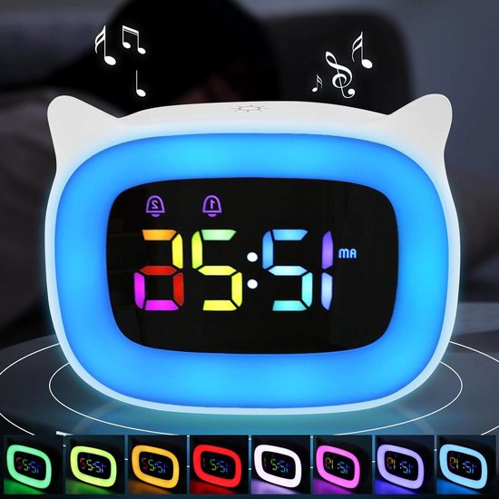 Digitale kinderwekker met licht en snooze-functie - voor meisjes en jongens, 18 beltonen, nachtlampje van Merkloos