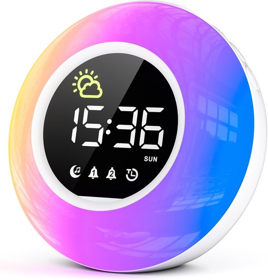 Digitale Kinderwekker met Nachtlampje, 12 Natuurlijke Geluiden en Dubbel Alarm van Merkloos