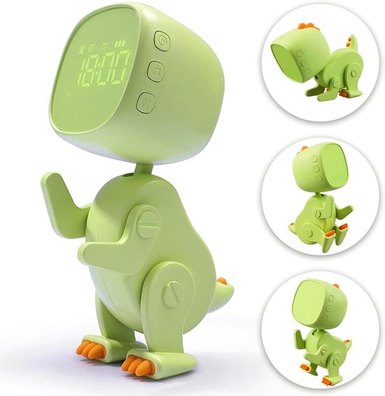 Digitale Kinderwekker met Nachtlampje en Dinosaurusvorm, Snooze Functie, USB Oplaadbaar