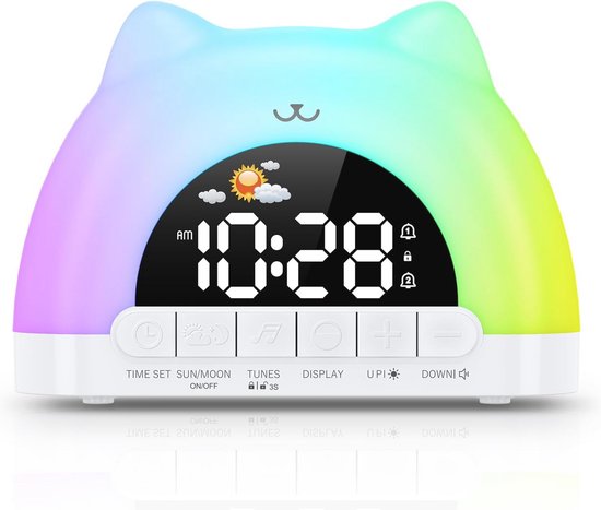 Digitale Kinderwekker met RGB Nachtlampje en Geluidseffecten voor Kids van Alecto