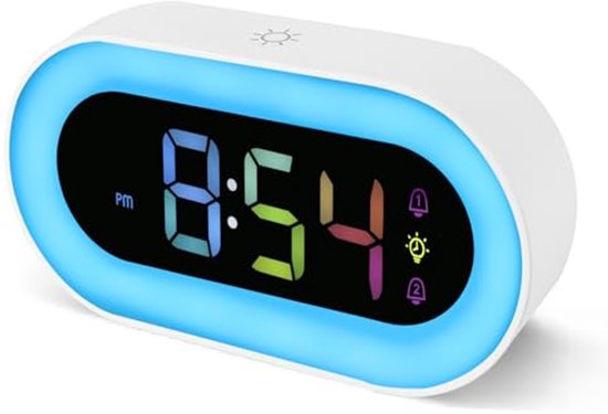 Digitale Kinderwekker met RGB Verlichting, LED-display, Snooze-functie en 18 Beltonen van Lipa.