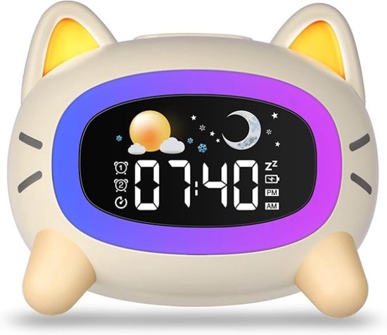 Digitale kinderwekker met slaaptrainer, kleurrijk nachtlampje en rustgevende geluiden