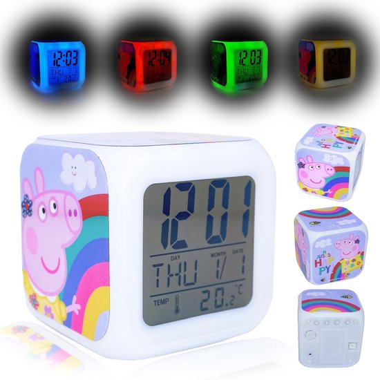 Digitale Kinderwekker - Nachtlamp Klok - Kinderkamer Decoratie - Projectie Functie - 8cm Kubus - Meerdere Kleuren van Merkloos