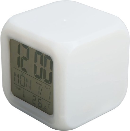Digitale Kinderwekker - Nachtlamp Klok - Thuis Gebruik - 7 Kleuren LED - 8x8x8 cm - Meerdere Kleuren