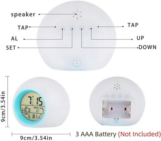 Digitale Kinderwekker - Nachtlampje Klok - Wakker Worden - 7 Kleuren Verandering - 9x9x9 cm van Merkloos