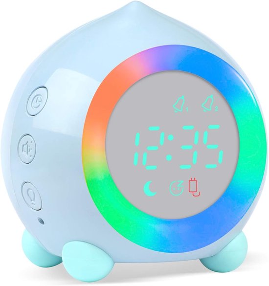 Digitale Kinderwekker - Nachtlampje Wekker - Kinderen Wakker Maken - Instelbare Snooze - Met Temperatuur - Azure Blauw