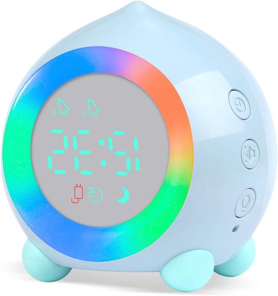 Digitale Kinderwekker - Nachtlampje Wekker - Kinderen Wakker Maken - Met Slaaptraining - Klein - Azure Blauw