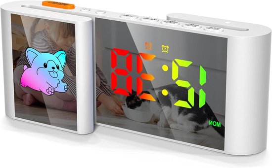 Digitale Kinderwekker - Nachtlampje Wekker - Kinderkamer Decoratie - RGB Display Sluimerfunctie - 18 x 55 x 8 cm - Wit