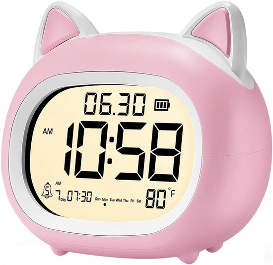 Digitale Kinderwekker - Nachtlampje Wekker - Slaapkamer Routine - Schattig Kattenontwerp - Niet Gespecificeerd - Roze