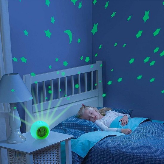 Digitale kinderwekker - Projectiewekker sterren - Kinderkamer decoratie - 7 Kleuren licht - 9 x 10 cm - Groen