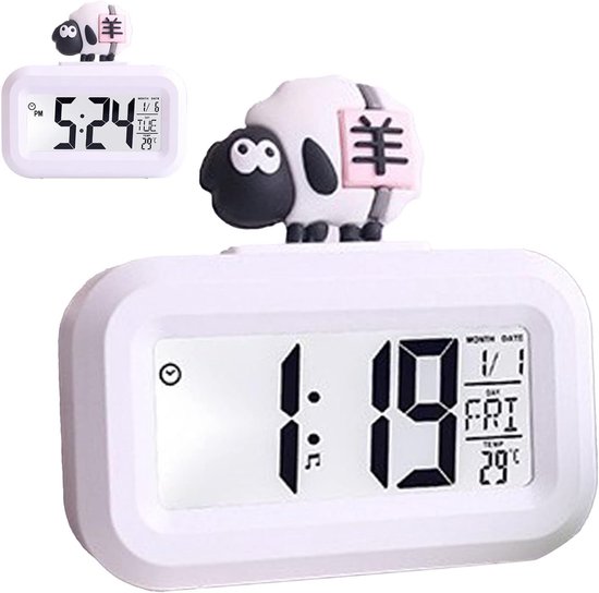 Digitale Kinderwekker - Slaapkamer Klok - Wakker Worden - Oogbeschermend LED - 9.8 x 9.3 cm - Wit