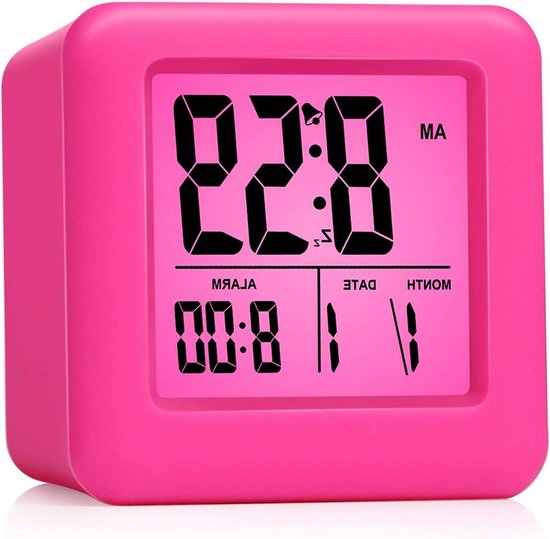 Digitale Kinderwekker - Slaapkamerklok Snooze - Wakker Worden - Schokbestendige Siliconen Hoes - 8 x 6 x 8 cm - Roze