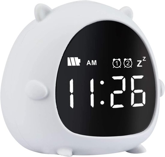 Digitale Kinderwekker - Wakker Klok - Tijd Beheren - Spraakgestuurd Nachtlampje - 8.1cm x 7.7cm - Wit