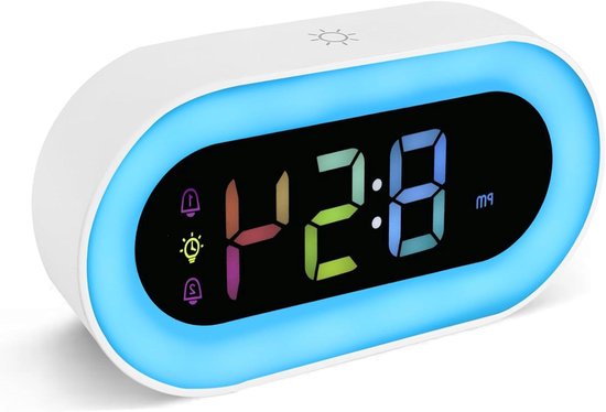 Digitale Kinderwekker - Wekker Kinderen Meisjes - Kinderkamer Decoratie - RGB Verlichting 18 Melodieën - Ingebouwde Batterij - Wit
