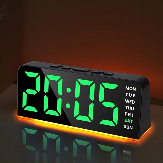 Digitale led-wekker - Nachtlampje grote cijfers - Wakker worden - Instelbare helderheid - 16 x 6.7 cm - Groen