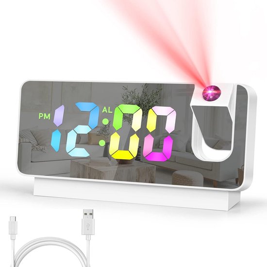 Digitale Projectiewekker met Nachtlampje - 180° Flexibele Projectie en Dimmer - Wekker voor Slaapkamer en Kinderen