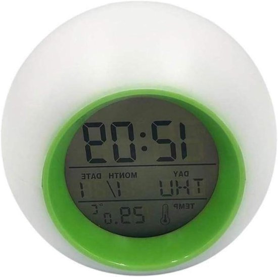 Digitale Tafelklok - Lichtwekker - Wakker Worden - 7 Kleurenlichten - 8.5x8cm - Gekleurd