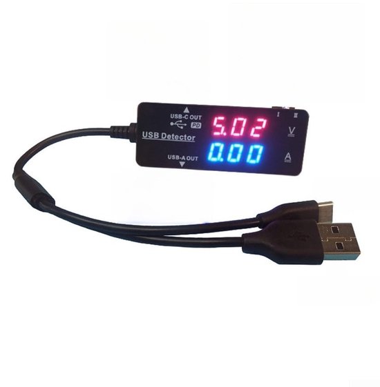 Digitale USB Monitor - Stroom Tester - Apparaat Monitoring - Dubbel LCD Display - 69x26x19mm - Zwart