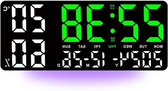 Digitale Wandklok - Wekker Sfeerverlichting - Wakker Worden - 7 Kleuren Sfeerlicht - 15 cm Doorsnede - Zwart