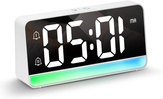 Digitale Wekker - Bedklok Nachtlamp - Ontspannen Wakker Worden - Automatisch Dimbaar Display - S - Wit