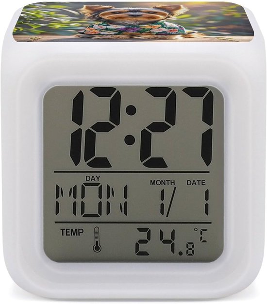 Digitale Wekker - Bureauklok Nachtlampje - Ontwaken en Sfeer - 7 Kleurveranderende Lichten - 9x9x9 cm - Stijl