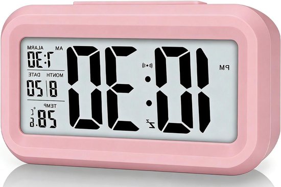 Digitale Wekker - Bureauklok Nachtlampje - Wakker Worden - Groot HD LCD Scherm - 45 Inch Display - Roze