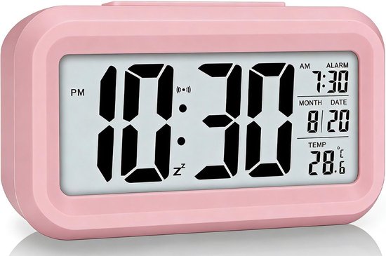 Digitale Wekker - Bureauklok Nachtlampje - Wakker Worden - Groot LCD Display - 45 Inch - Roze