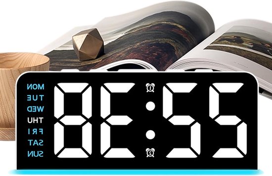 Digitale Wekker - Bureauklok Temperatuur - Omgevingsverlichting - Aanpasbare Helderheid - 5.4W cm - Wit Blauw van Merkloos