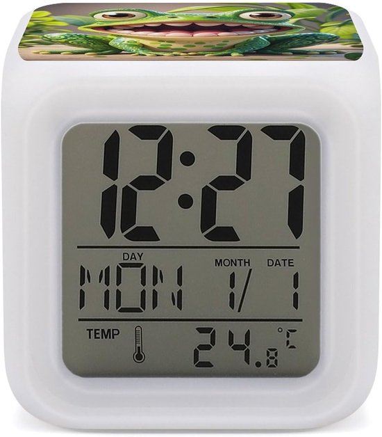 Digitale Wekker Kikker - Slaaptraining Klok Nachtlampje - Wakker Worden - 7 Kleurveranderende Lichten - 9x9x9 cm - Multicolor