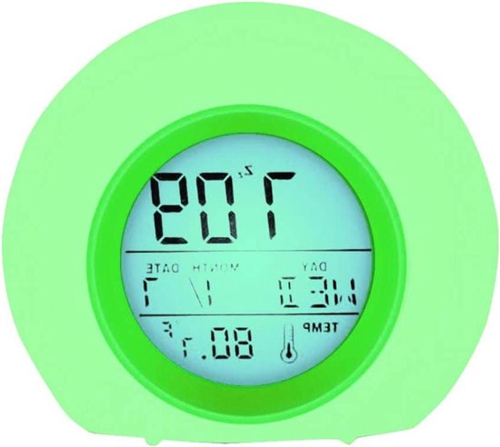 Digitale wekker - Kinderalarm - Ontwaken met licht - 7 Kleuren wisselend - 100x100x100 mm - Groen
