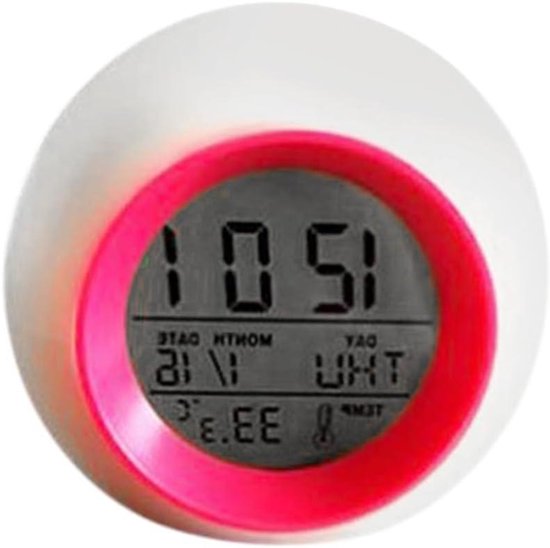 Digitale Wekker Kinderen - Kinderwekker Nachtlampje - Kinderkamer Inrichting - 7 Kleuren Nachtlampje - Rond - Rood