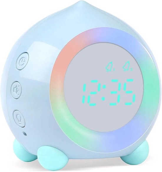 Digitale Wekker Kinderen - Nachtlamp Klok - Slaaptraining Kinderen - Zonsopgang Simulator - 85x86x75mm - Blauw