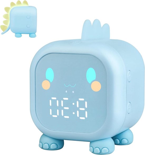 Digitale Wekker Kinderen - Nachtlamp Klok - Vriendelijk Wakker Maken - Instelbare Melodieën - 12 x 11 cm - Babyblauw