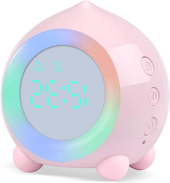 Digitale Wekker Kinderen - Nachtlamp Klok - Wakker Worden - Zonsopgang Simulator - 85x86x75mm - Roze
