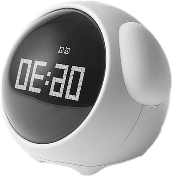 Digitale wekker kinderen - Nachtlampje slaaptrainer - Ochtenden soepeler maken - Schattig interactief ontwerp - 11 cm breed - Wit