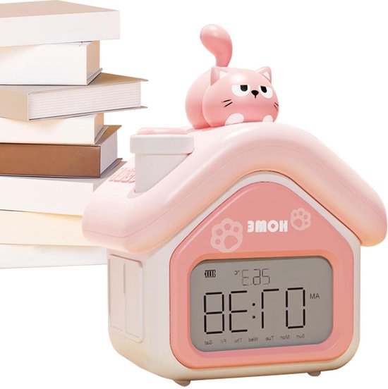 Digitale Wekker - Kinderklok LED - Kinder Kamer - Instelbare Helderheid - 14 cm - Roze