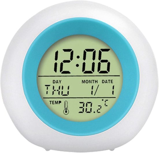 Digitale Wekker - Kinderwekker Nachtlampje - Wakker Worden - 7 Kleurrijke Lichten - 9.5 x 9.5 x 9 cm - Veranderlijk