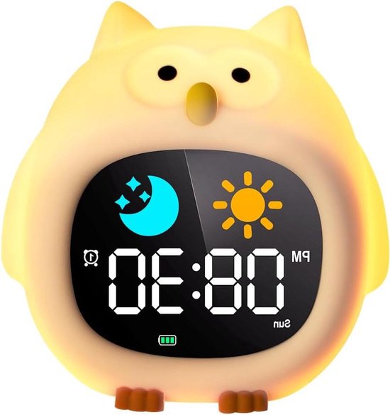 Digitale Wekker - Kinderwekker Slaaptrainer - Kinderen Leren Tijd - Zonsopgang Simulatie - 10.5 cm Breed - Uil
