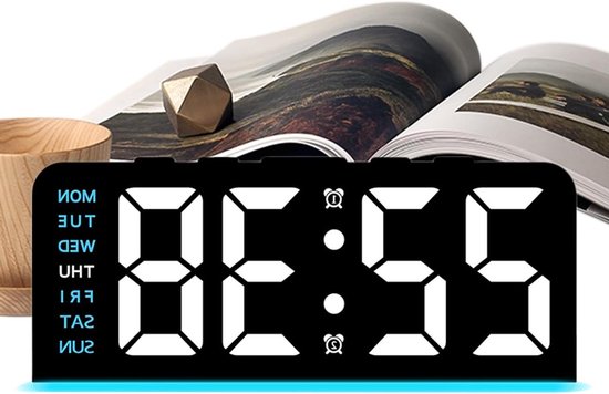 Digitale Wekker - LED Klok - Omgevingslicht Creëren - Adaptieve Helderheid - 17 cm Breed - Zwart Blauw