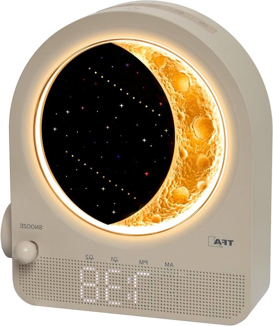 Digitale Wekker Maanlamp - Nachtlamp Wekker - Ontspannen Slapen - Zonsopgang Simulatie - 160 x 69 x 184 mm - Lichtgrijs