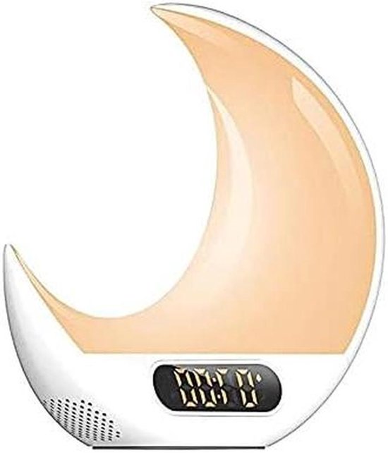 Digitale Wekker - Maanlamp Wekker - Ontwaken met Licht - 7 Kleuren Verlichting - 17 cm Hoog - Wit