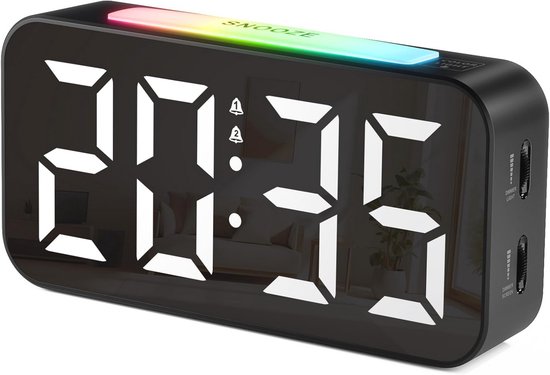 Digitale Wekker met Groot LED-Display en 7 Kleuren Nachtlampje voor Kinderen en Tieners
